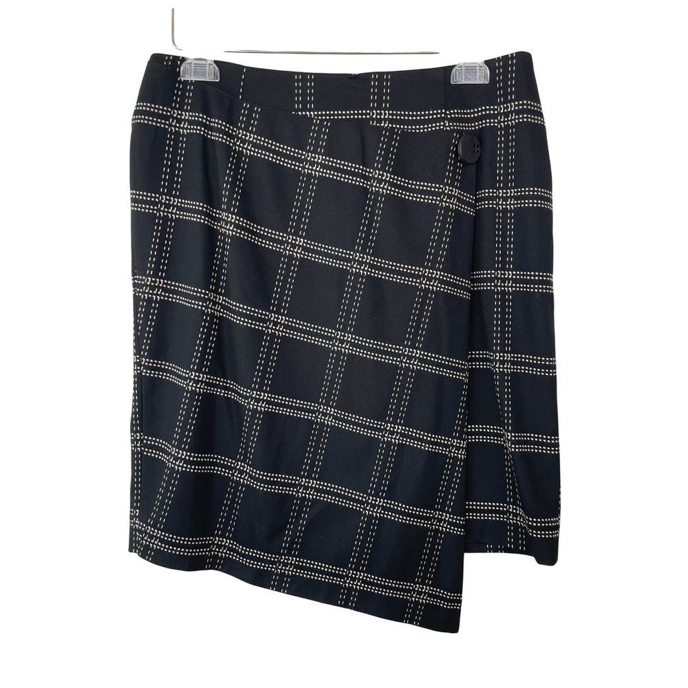 Monroe and Main Womens Black Plaid Faux Wrap Skirt‎ Asymmetrical Size 10 NWT